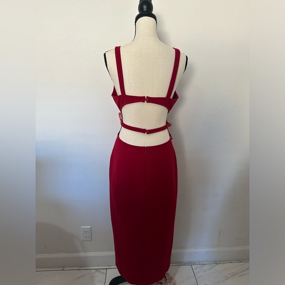 C/Meo Collective Clasped Midi Dark Red Dress size large Side Slit ex - Picture 7 of 9